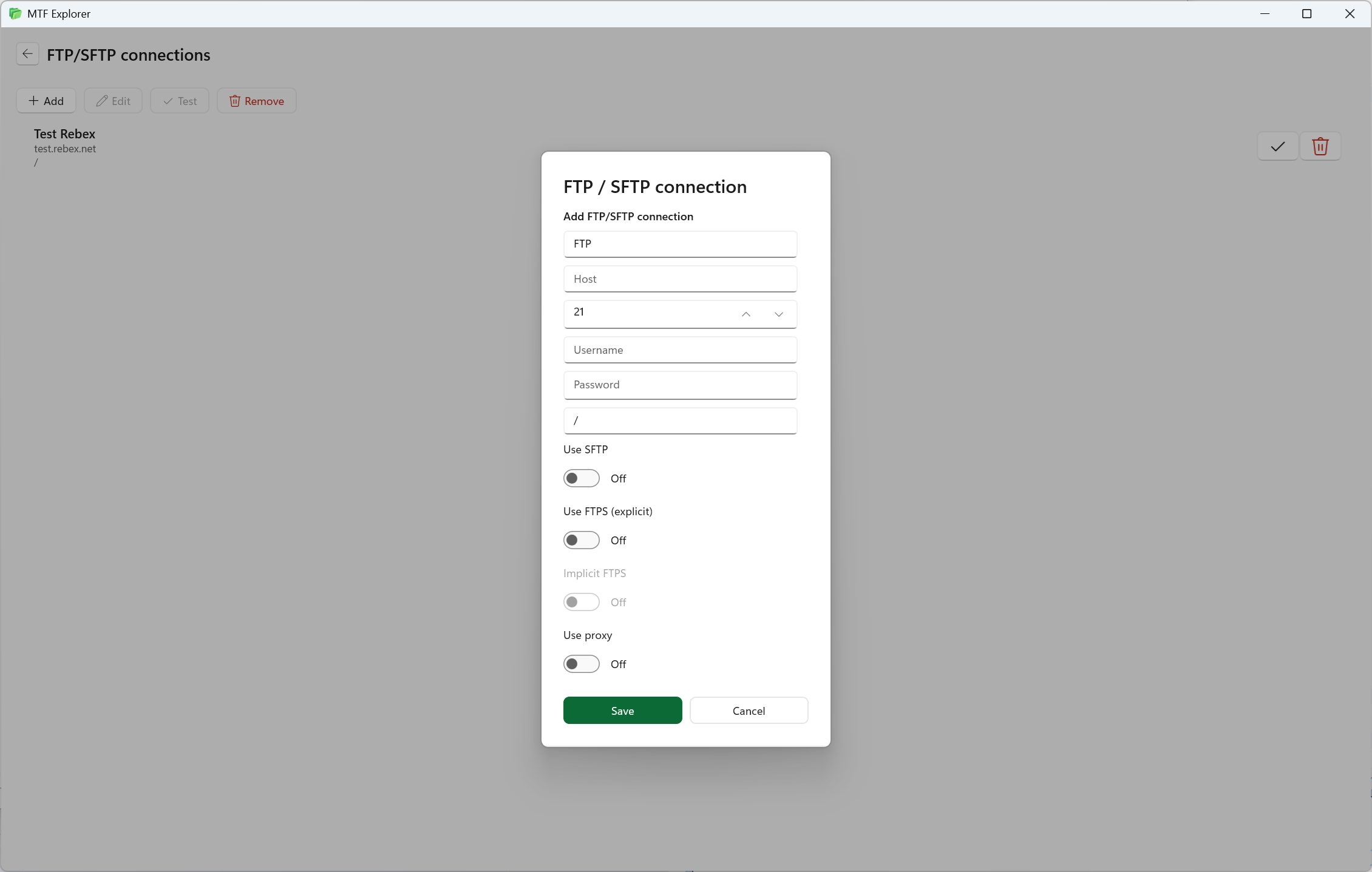 FTP and SFTP connection management