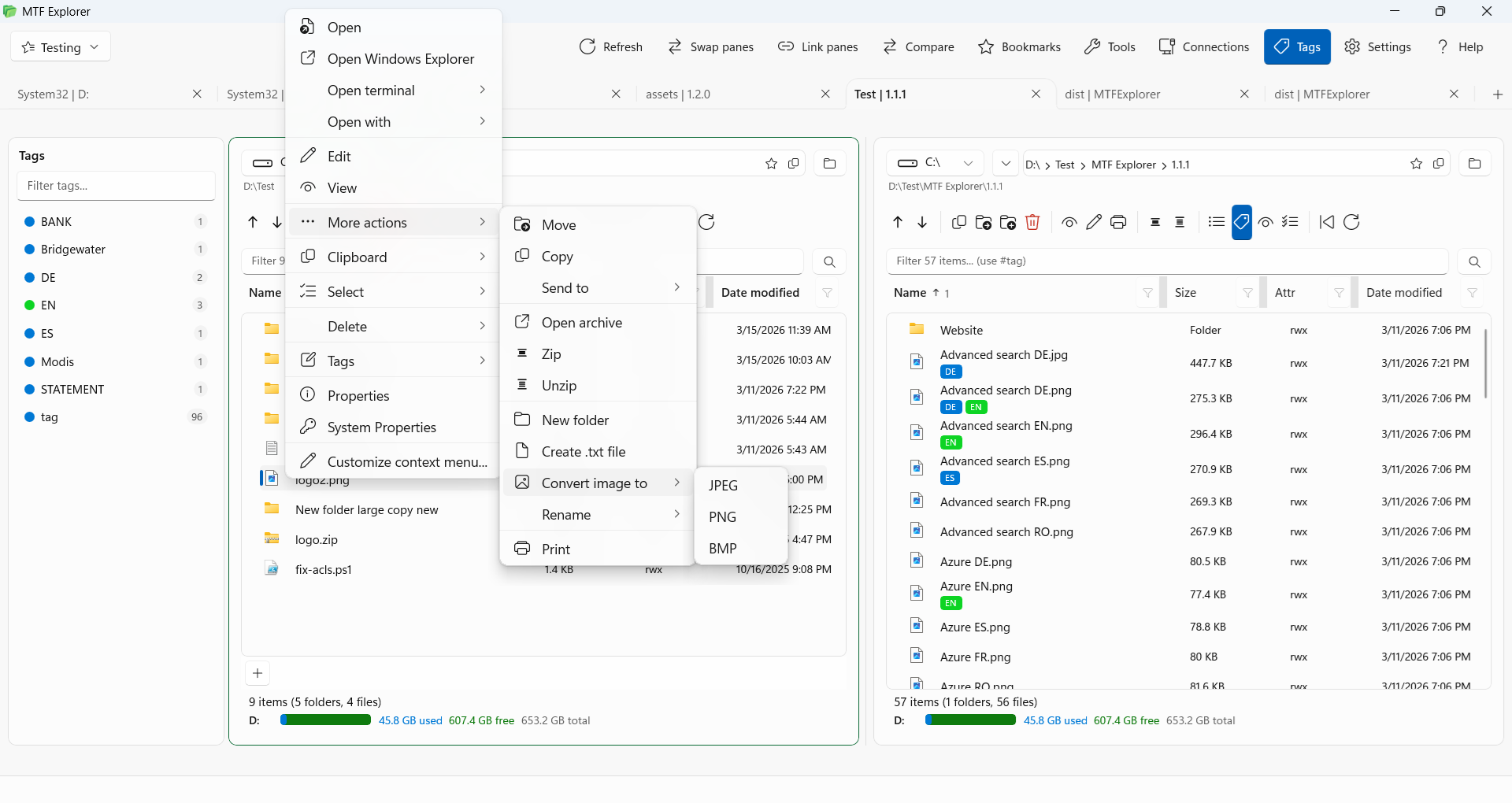 MTF Explorer main interface with two panes