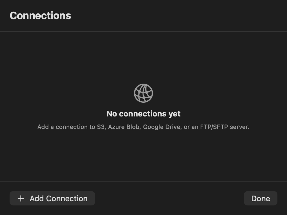 Connection manager for cloud and FTP/SFTP destinations