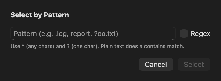 Select by pattern dialog using a glob expression